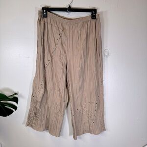 Wide Leg Tan Flowy Boho Pants w Studded Design